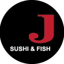 cropped j sushi logo with large J and words Sushi and Fish below J